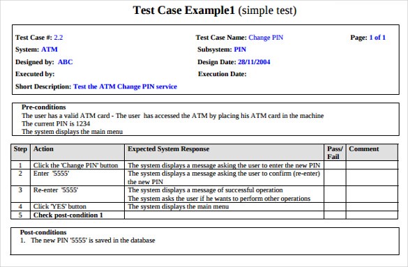 Test Case Document Example